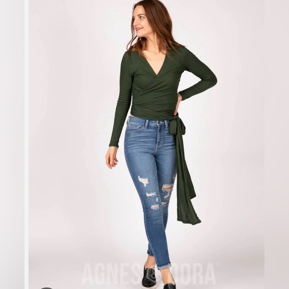 Agnes & Dora Tops - Agnes&Dora Wrap Top-Olive green-Size XL